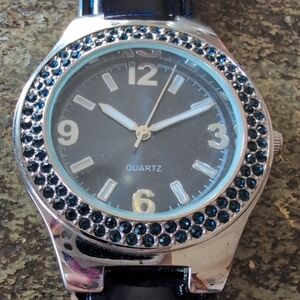 Silver and Navy Quartz Watch with Blue Accents